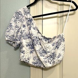 Lucy Paris one shoulder eyelet crop top